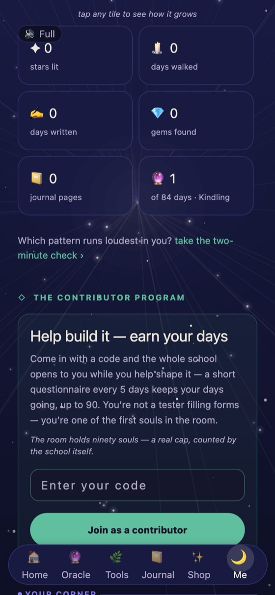 The Contributor Program inside the app: Help build it — earn your days, with a place to enter your code